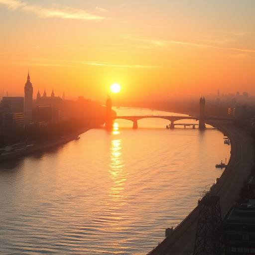 A serene landscape photo of the River Thames at sunrise.