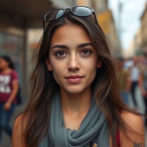 Portrait of Emily Rodriguez, a street photographer with a curious look